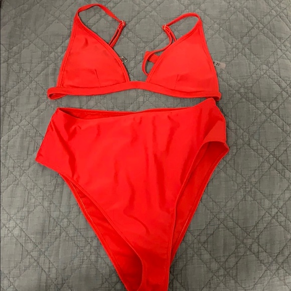 red high waisted bikini set